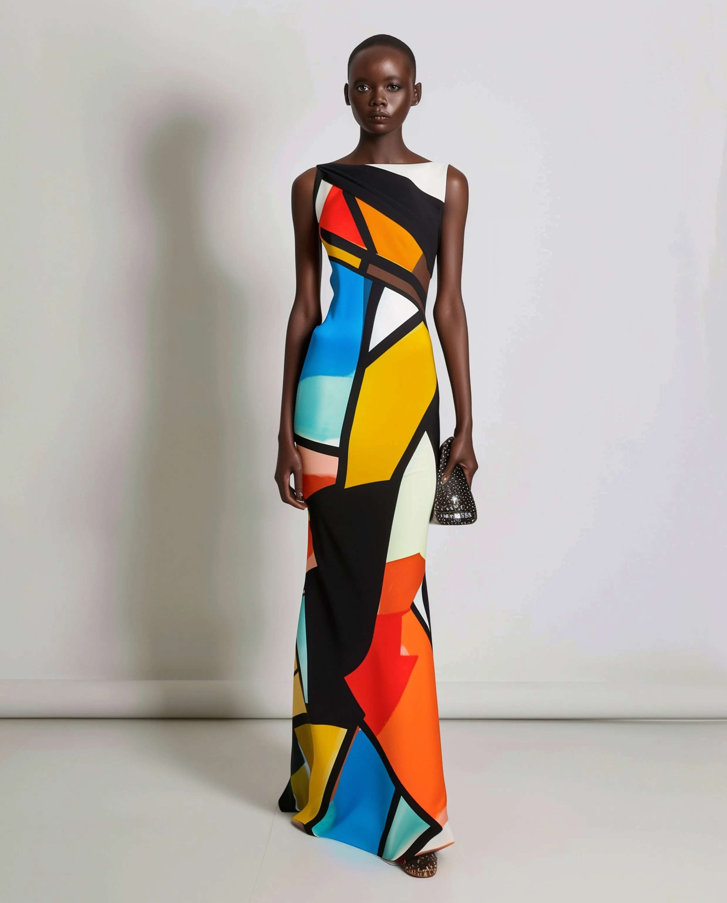 Geometric Print Maxi Dress - Multicolor Black sold by JW PEI