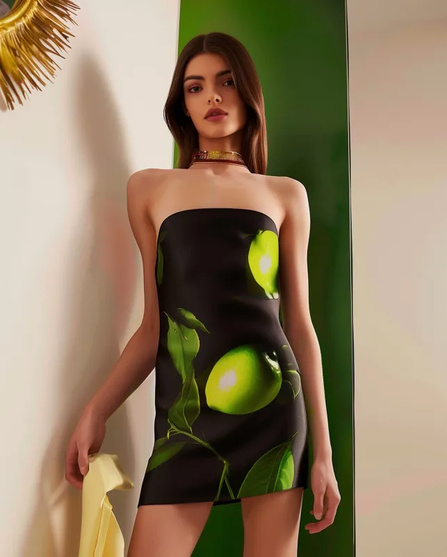 Citrus Dream Satin Dress - Black/Green sold by JW PEI