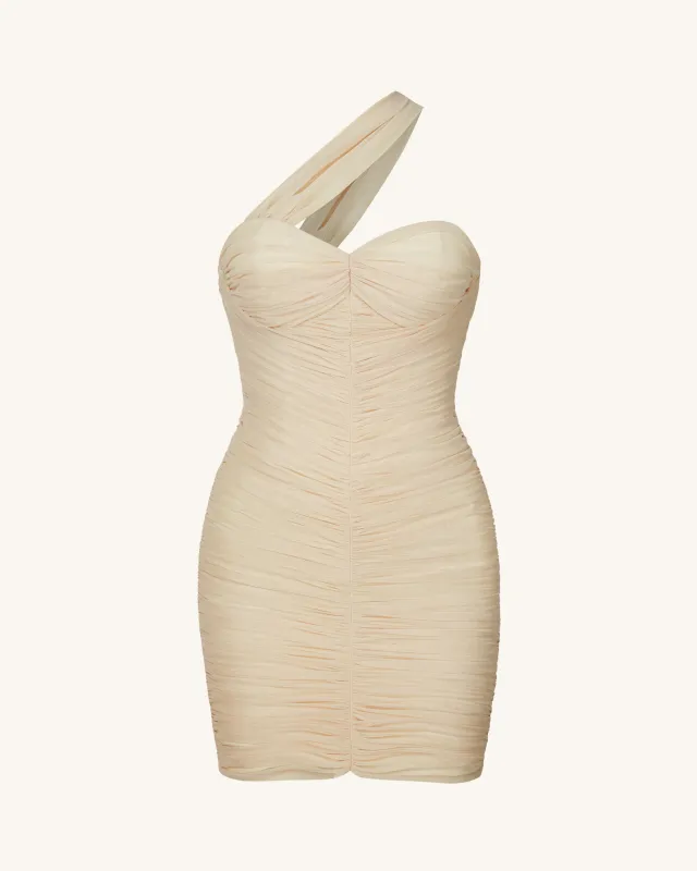Josephine One-Shoulder Ruched Mini Dress - Nude sold by JW PEI