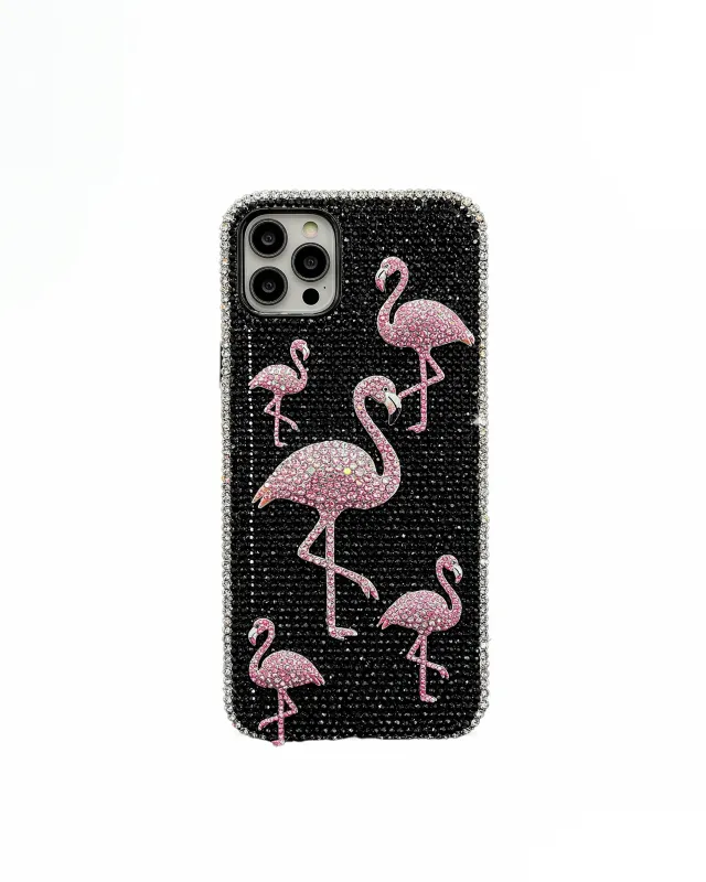 Flamingo Glam Phone Case - Black/Pink sold by JW PEI