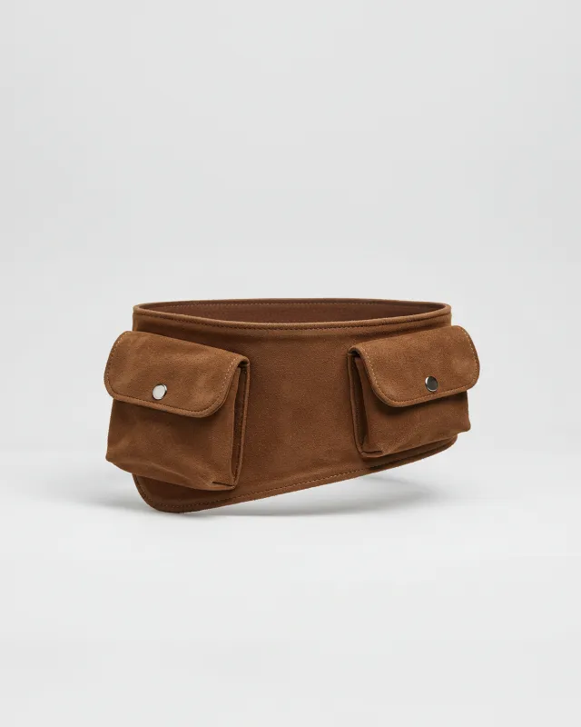Curved Asymmetric Pocket Belt - Brown sold by JW PEI