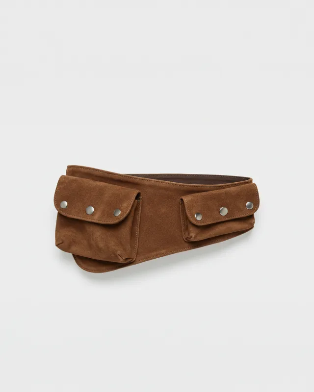 Curved Asymmetric Pocket Belt - Brown sold by JW PEI