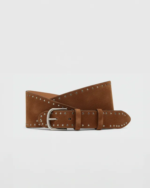 Stud Suede Asymmetric Belt - Brown sold by JW PEI
