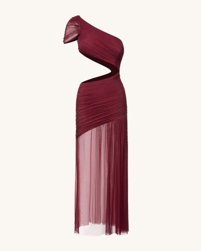 Mia Pleated Mesh Dress - Burgundy sold by JW PEI