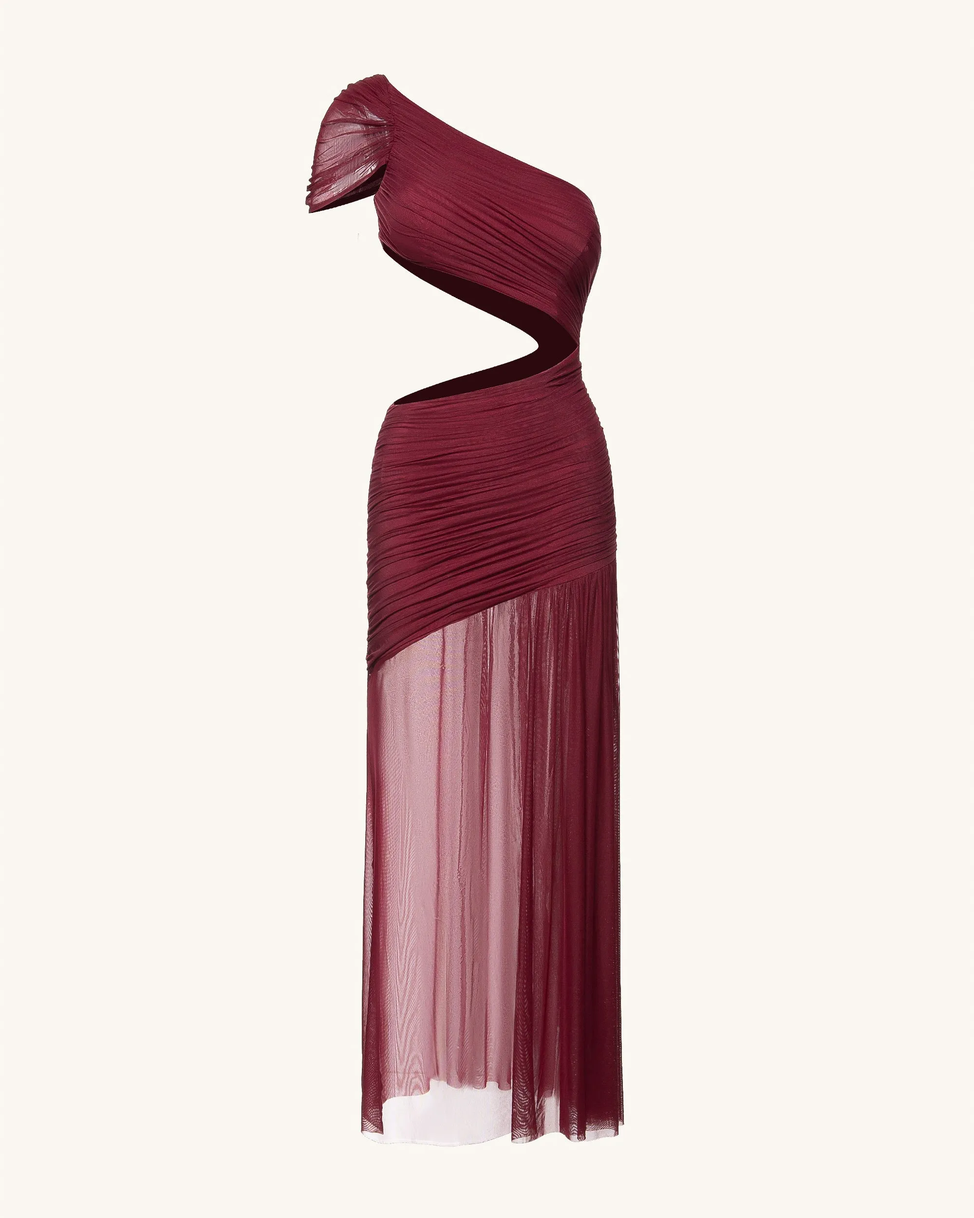Mia Pleated Mesh Dress - Burgundy sold by JW PEI