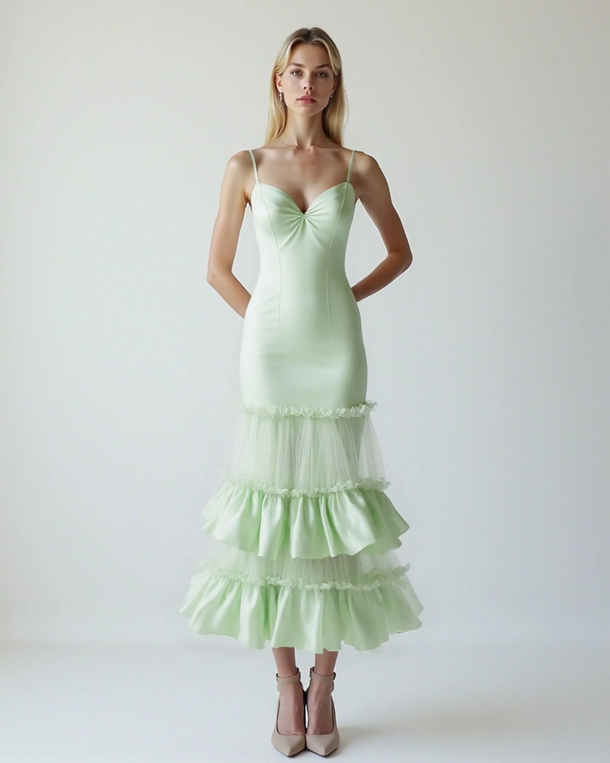 Satin Ruffled Dress - Mint Green sold by JW PEI