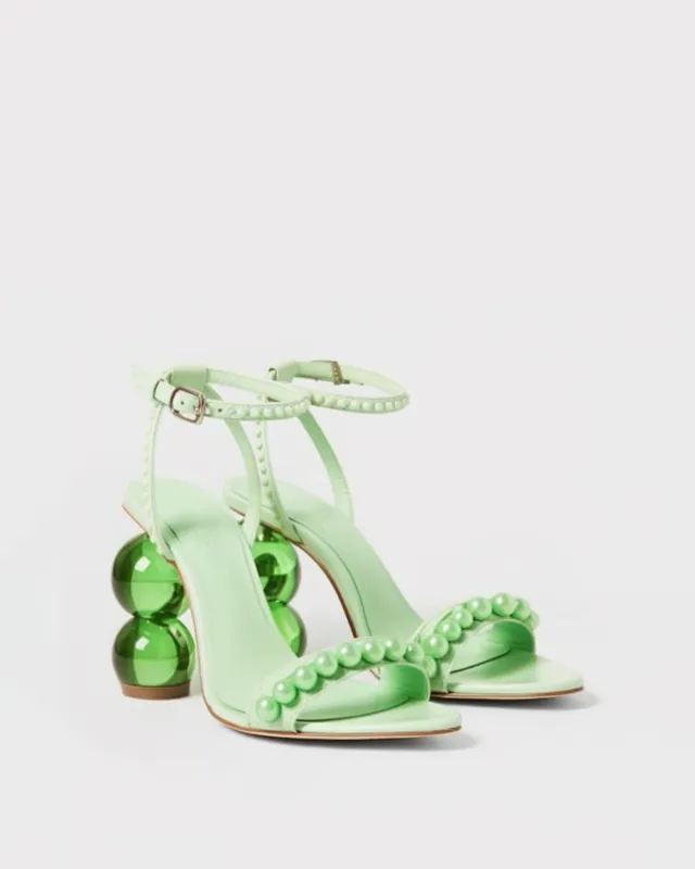 Jade Pearl Embellished Heel Sandals - Mint Green sold by JW PEI