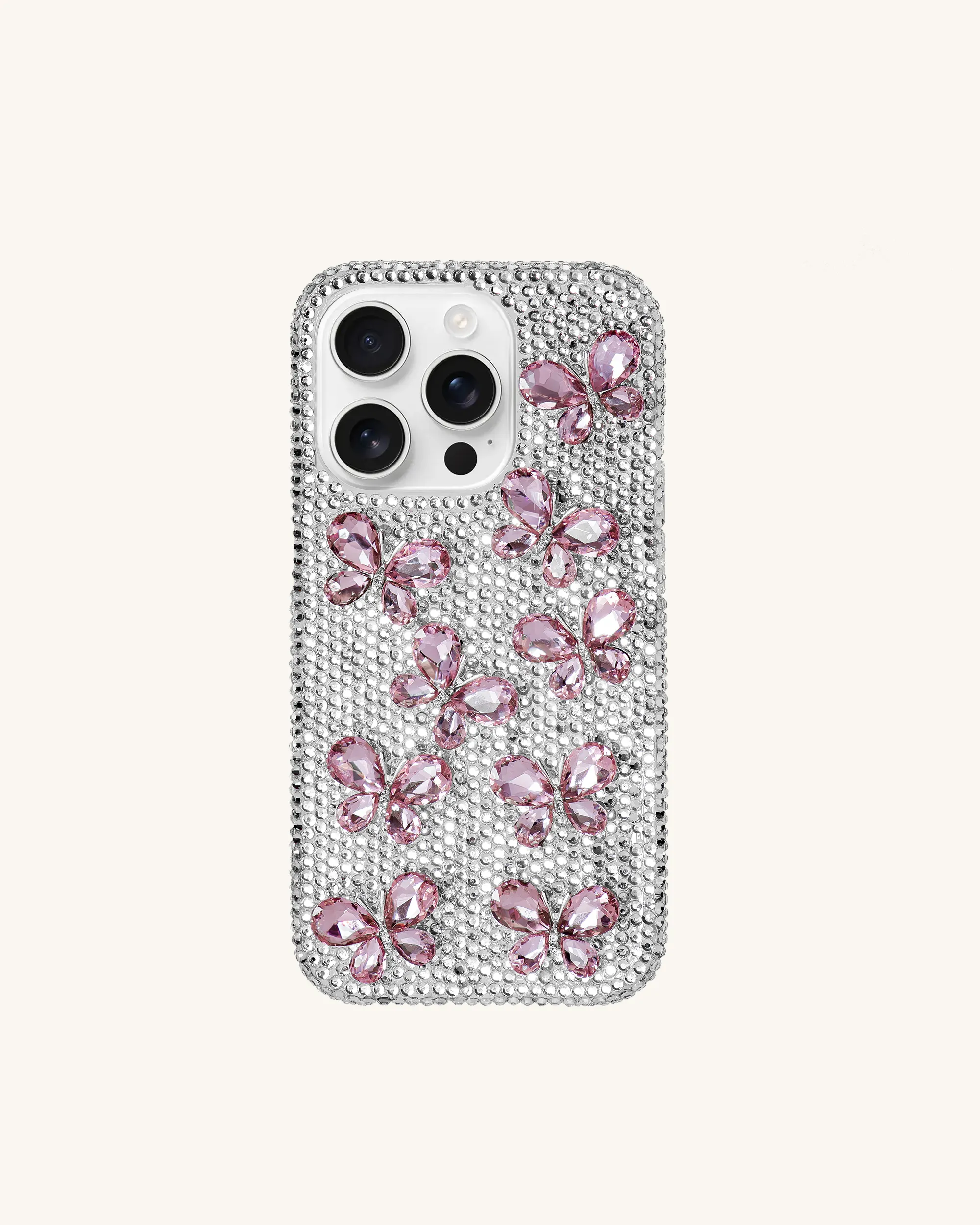 Butterfly Rhinestone Phone Case - Silver/Pink sold by JW PEI