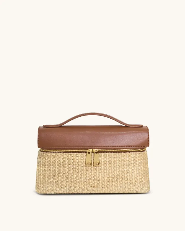 Thea Faux Straw Top Handle Bag - Brown Straw sold by JW PEI