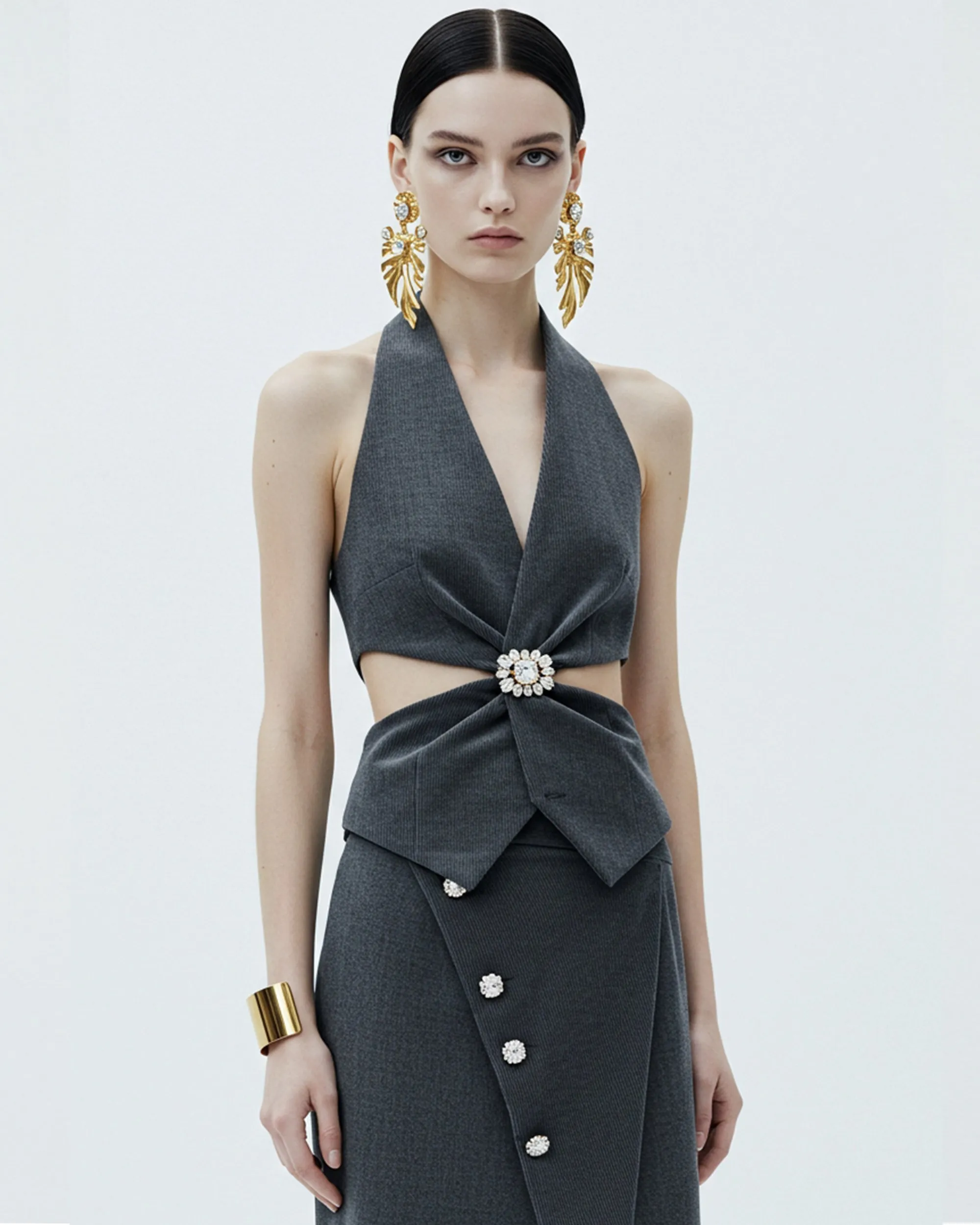 Halter Neck Cut-Out Top - Gray sold by JW PEI