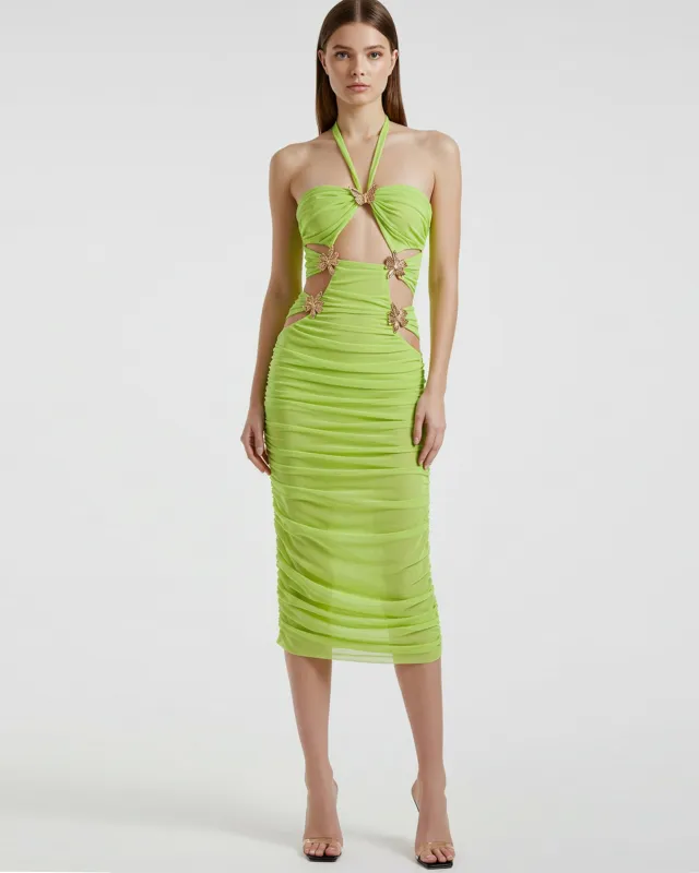 Ruched Halter Neck Dress - Lime Green sold by JW PEI