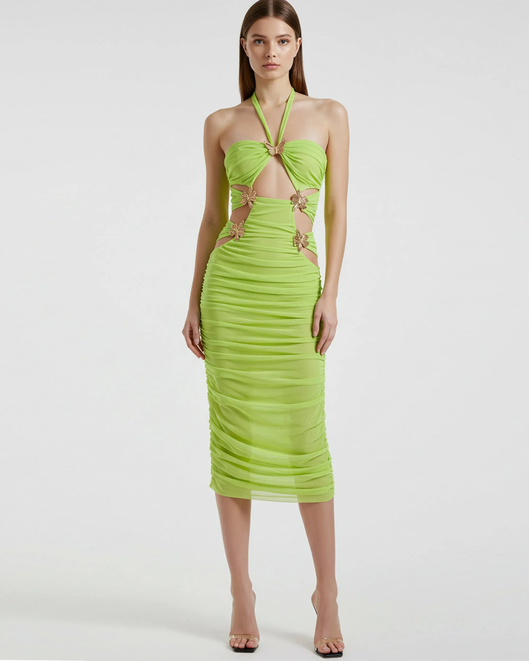Ruched Halter Neck Dress - Lime Green sold by JW PEI
