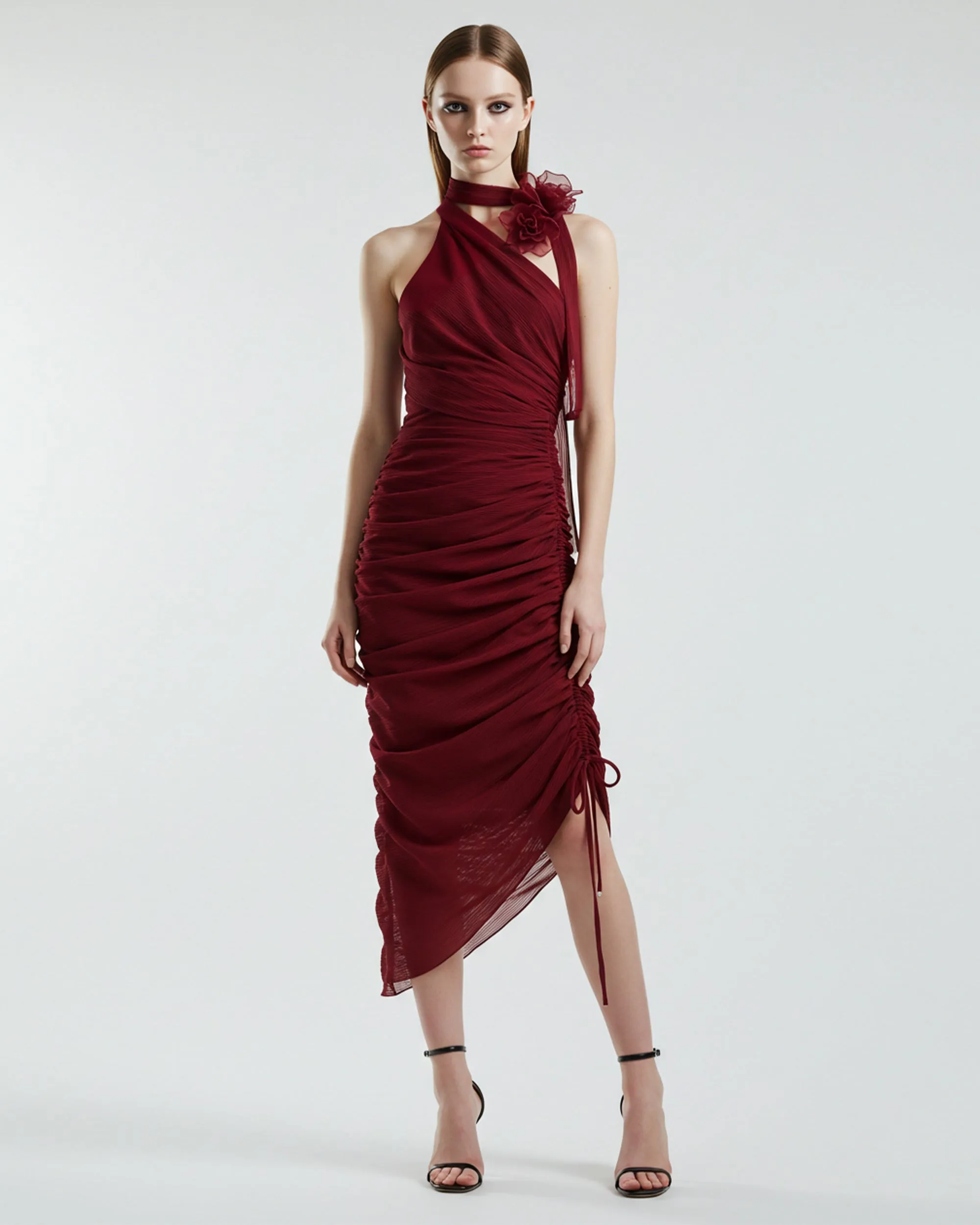 Ruched Halter Dress - Burgundy sold by JW PEI