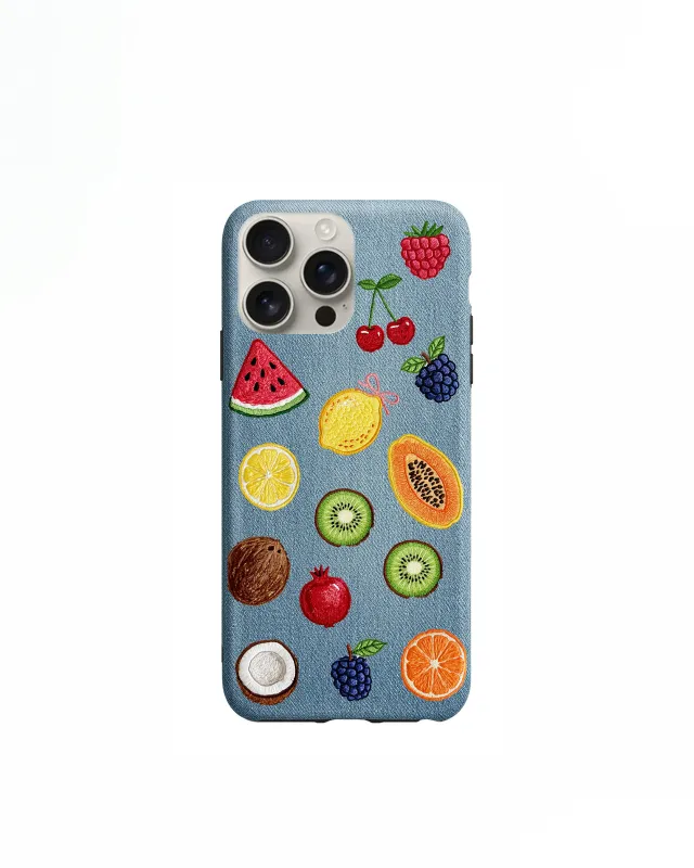 Embroidery Fruit Denim iPhone Case - Multicolor Blue sold by JW PEI