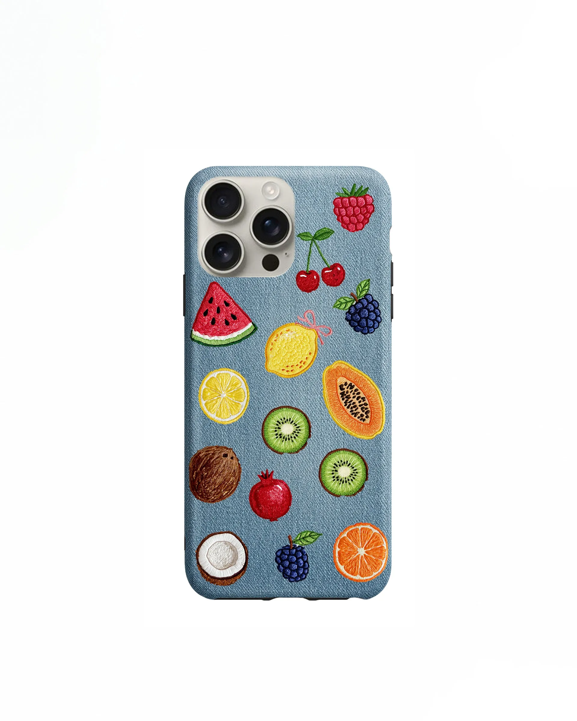Embroidery Fruit Denim iPhone Case - Multicolor Blue sold by JW PEI