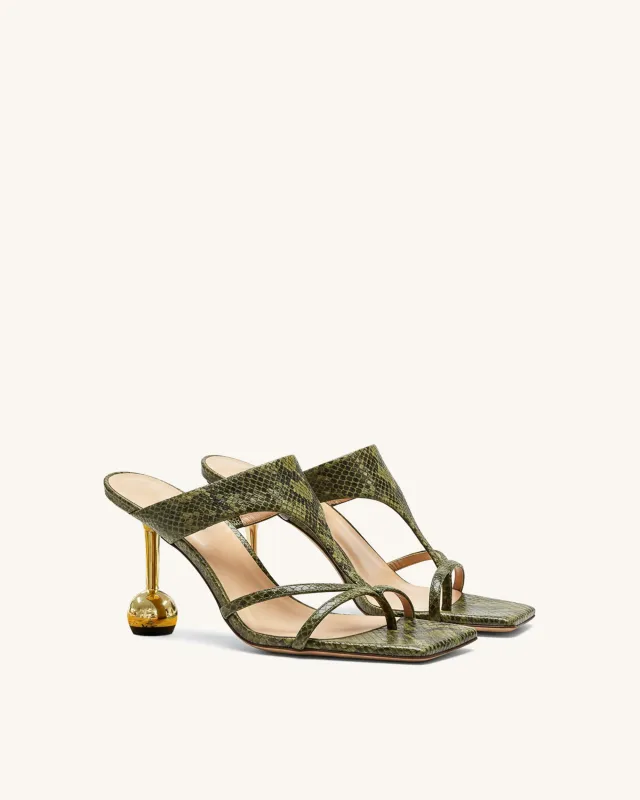 Cora Snakeskin Heeled Flip Flops - Green sold by JW PEI