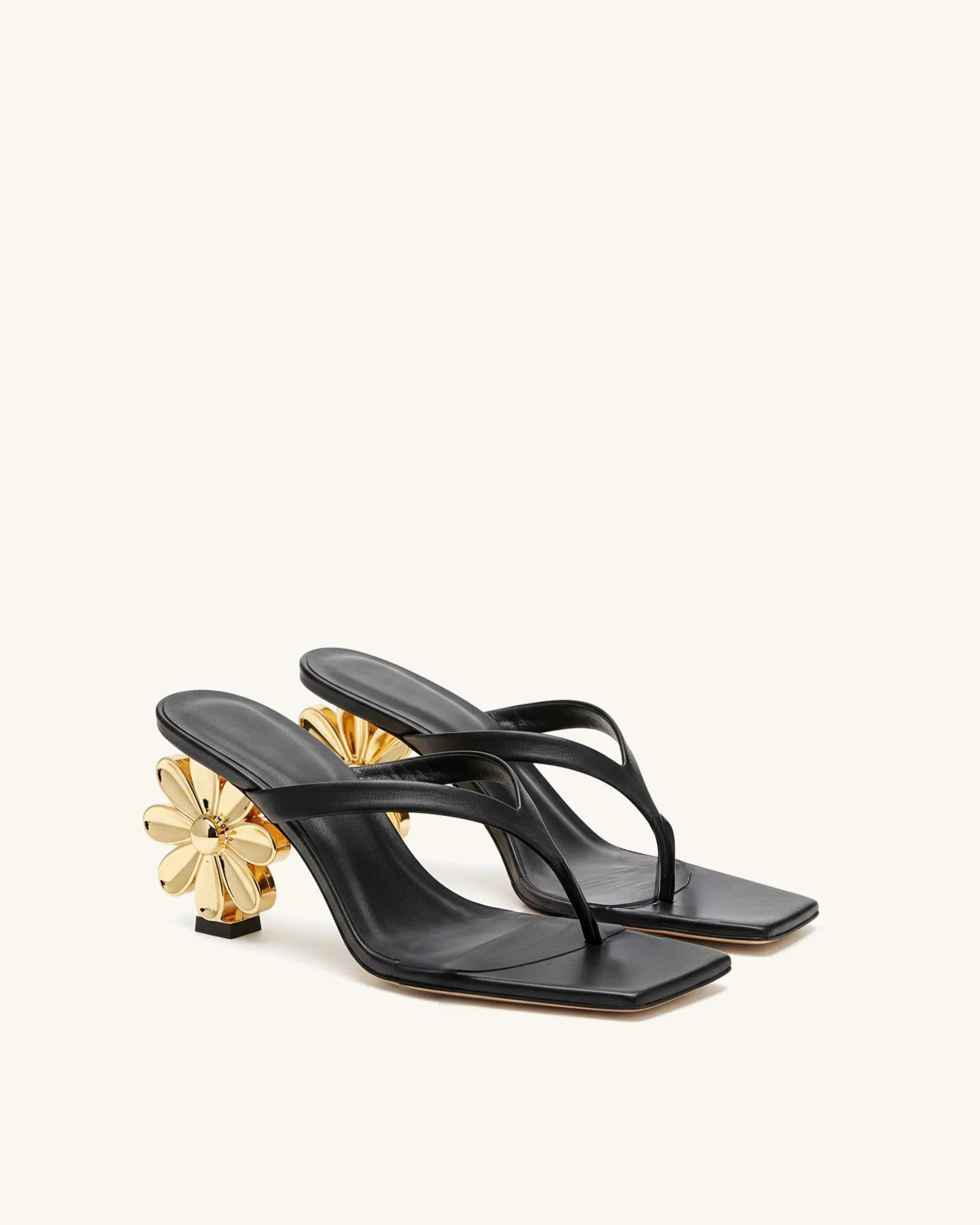 Nora Flower Heel Flip Flops - Black sold by JW PEI