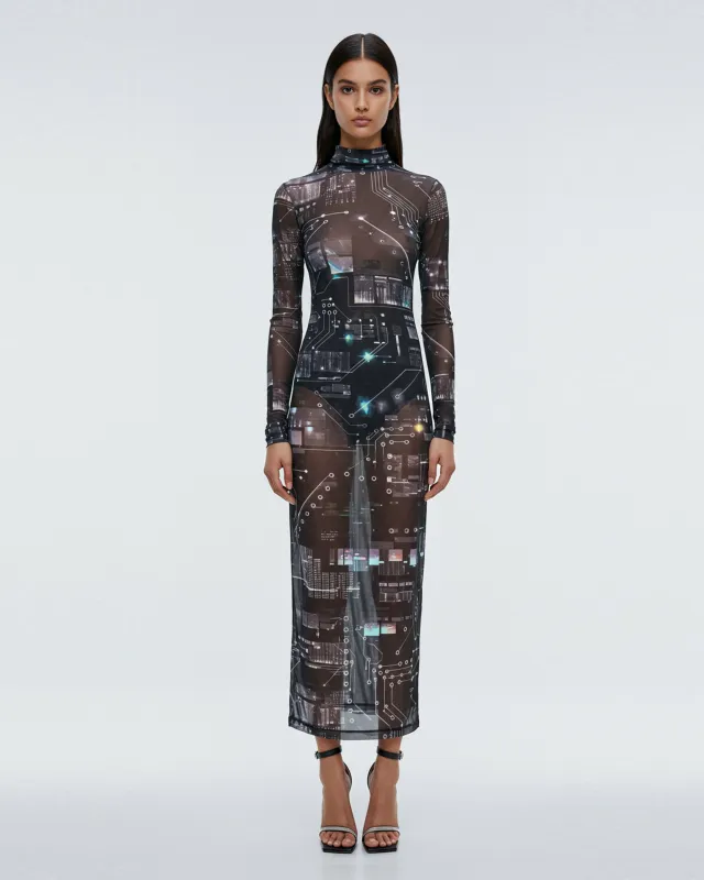 Sheer Circuit Board Gown - Multicolor sold by JW PEI