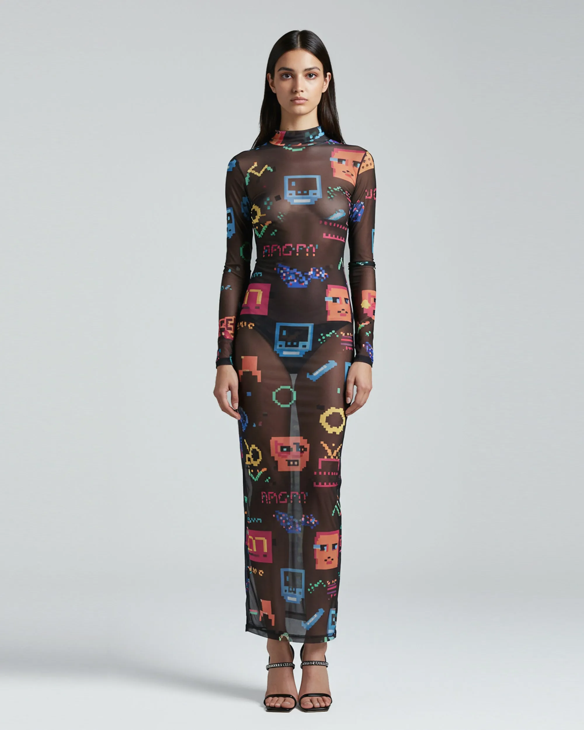 Sheer Pixel Art Gown - Multicolor sold by JW PEI