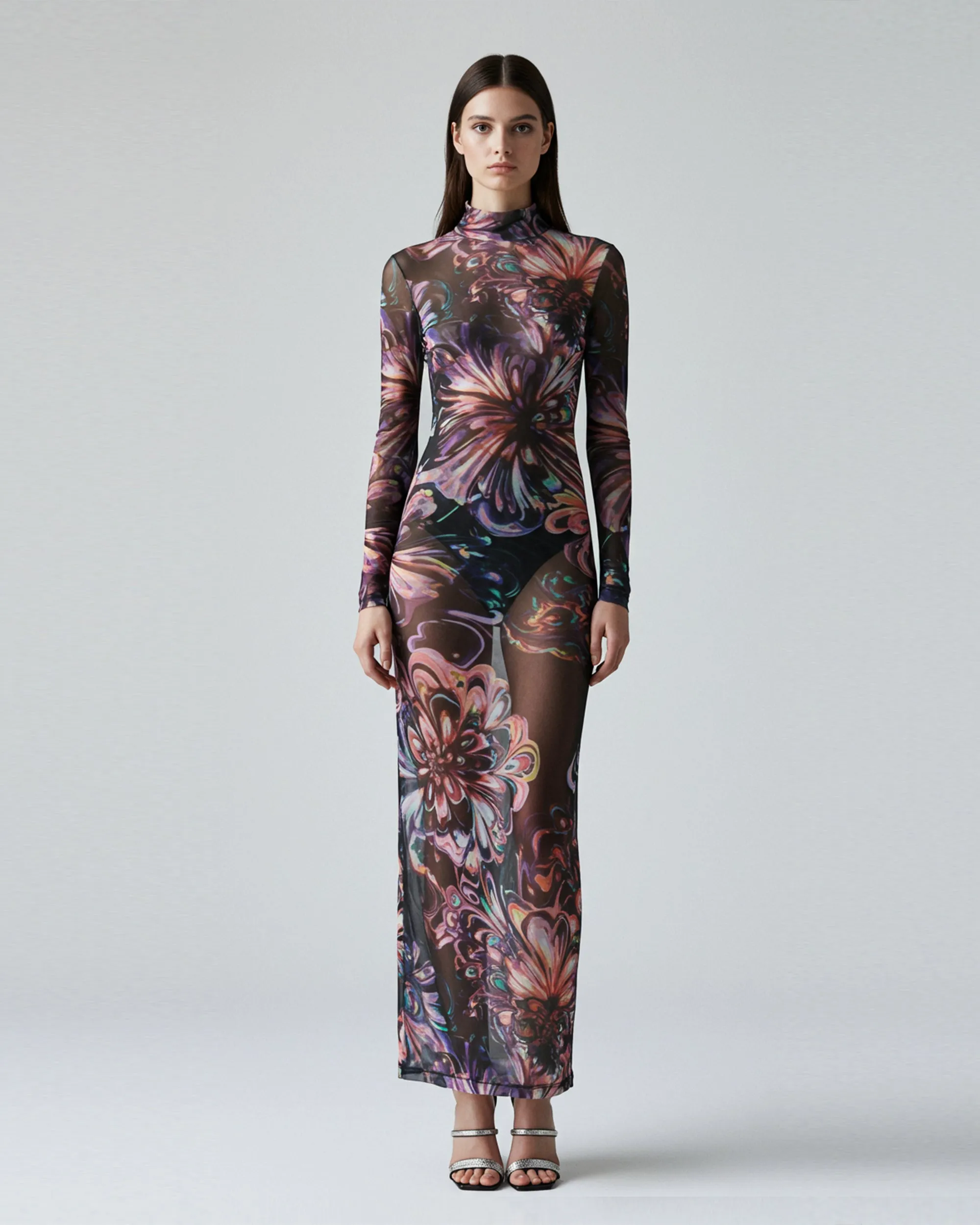 Sheer Floral Pattern Gown - Multicolor sold by JW PEI