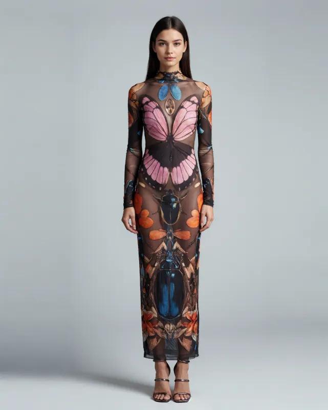 Sheer Butterfly and Beetle Gown - Multicolor sold by JW PEI