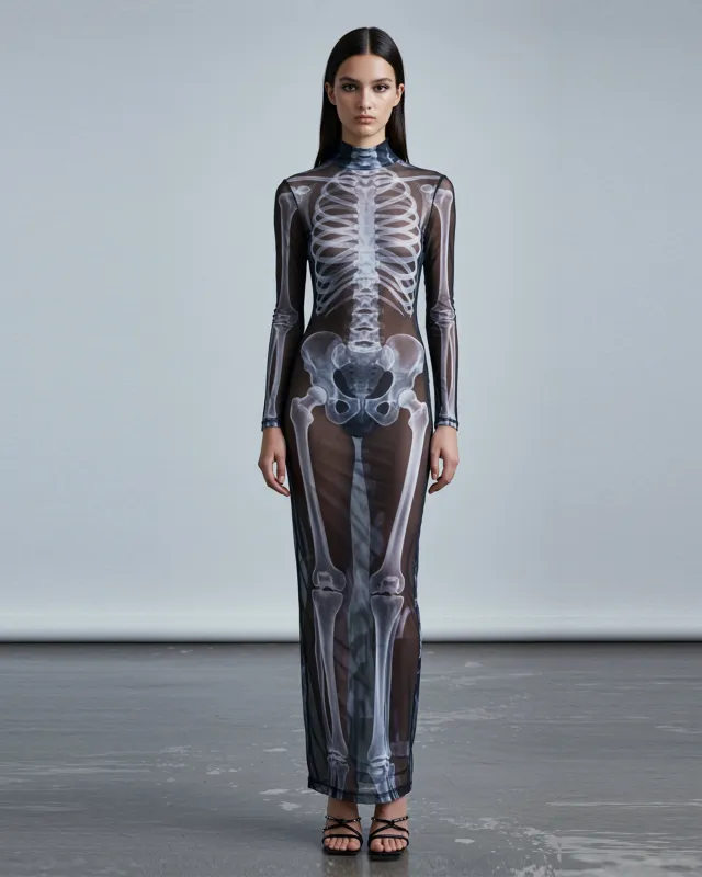 Skeletal Illusion Mesh Dress - Multicolor made by JW PEI