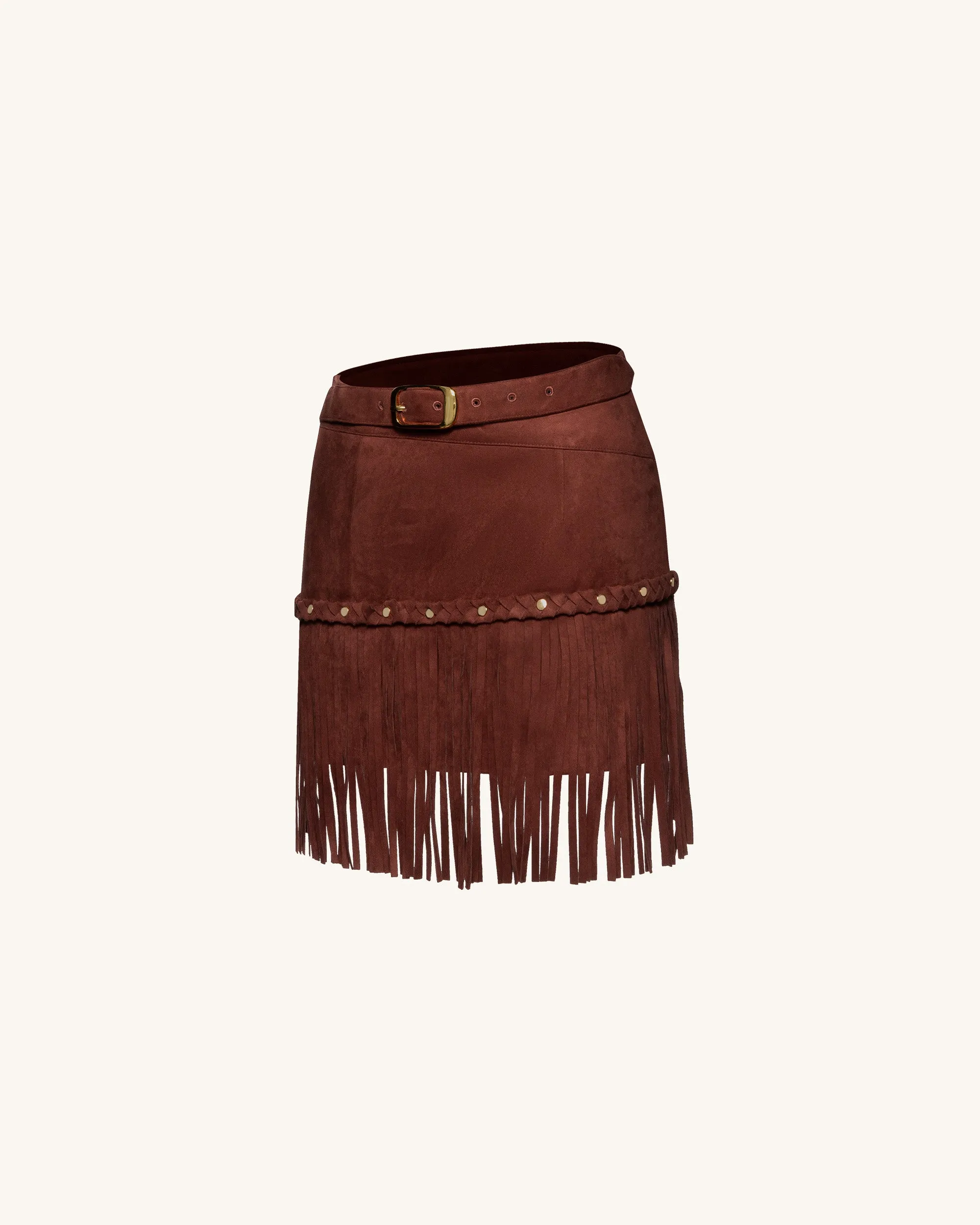 Western-Style Sueded Fringe Skirt - Burgundy sold by JW PEI product image thumbnail 2
