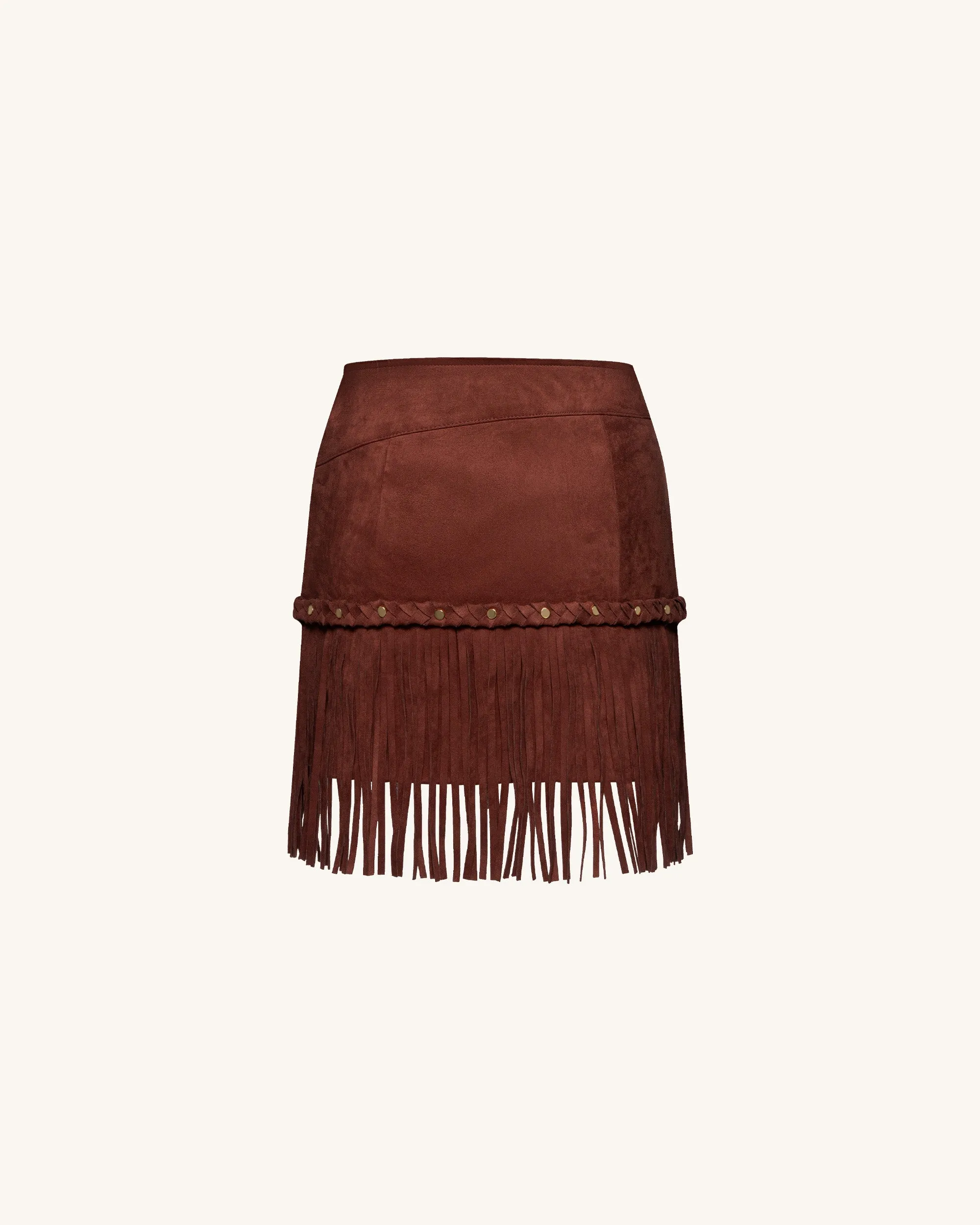 Western-Style Sueded Fringe Skirt - Burgundy sold by JW PEI product image thumbnail 3