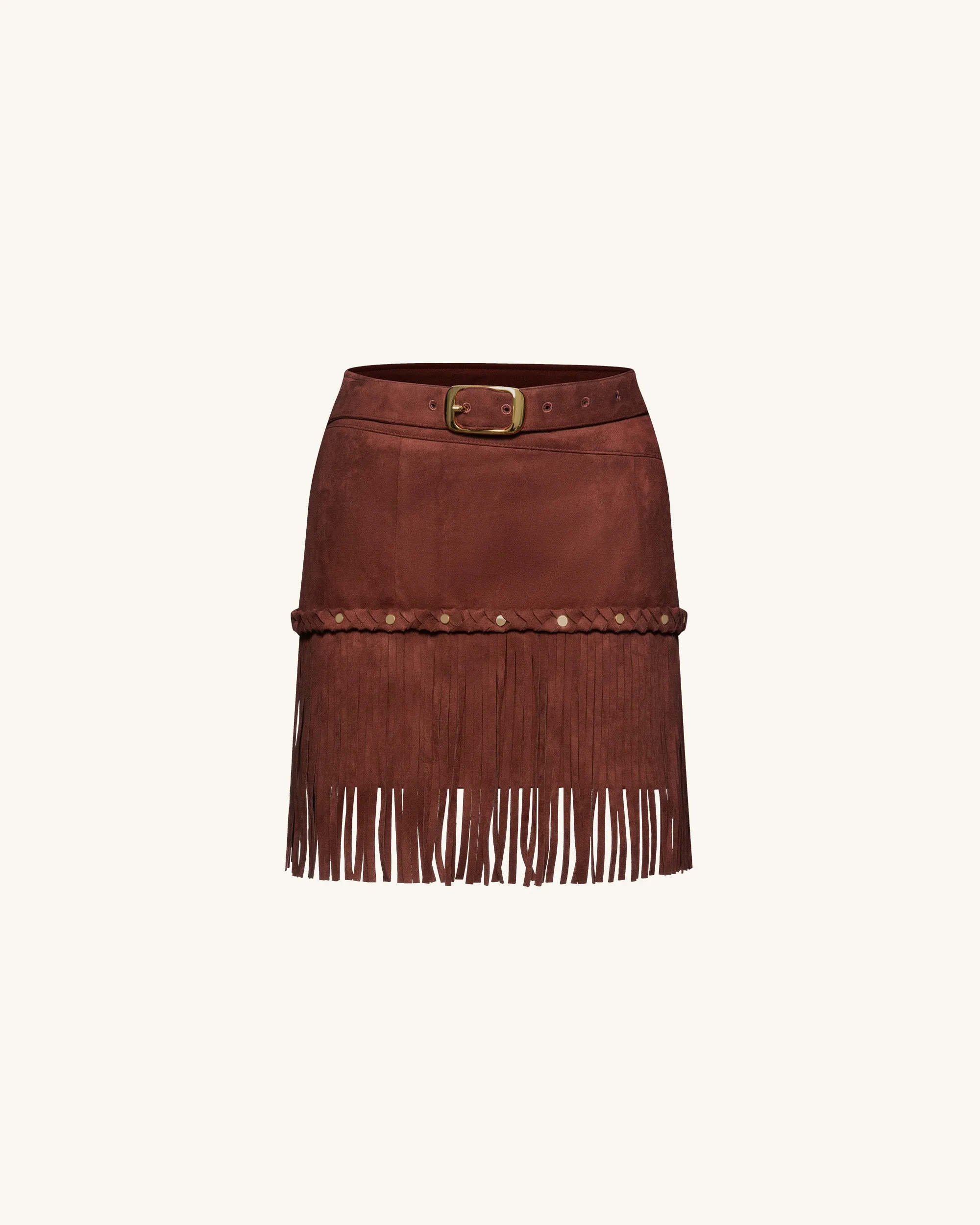Western-Style Sueded Fringe Skirt - Burgundy sold by JW PEI