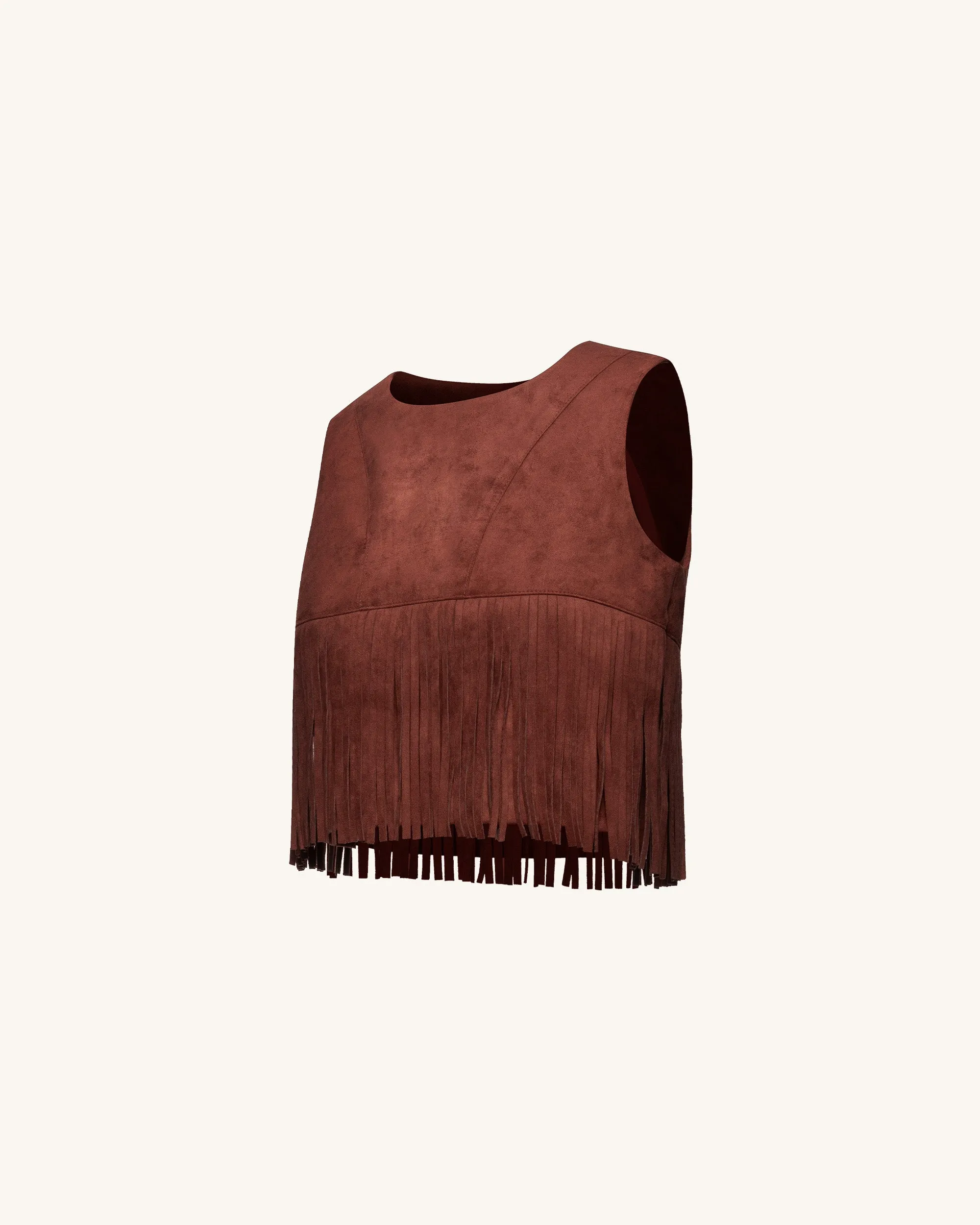 Faux Suede Fringe Halter - Burgundy sold by JW PEI product image thumbnail 2