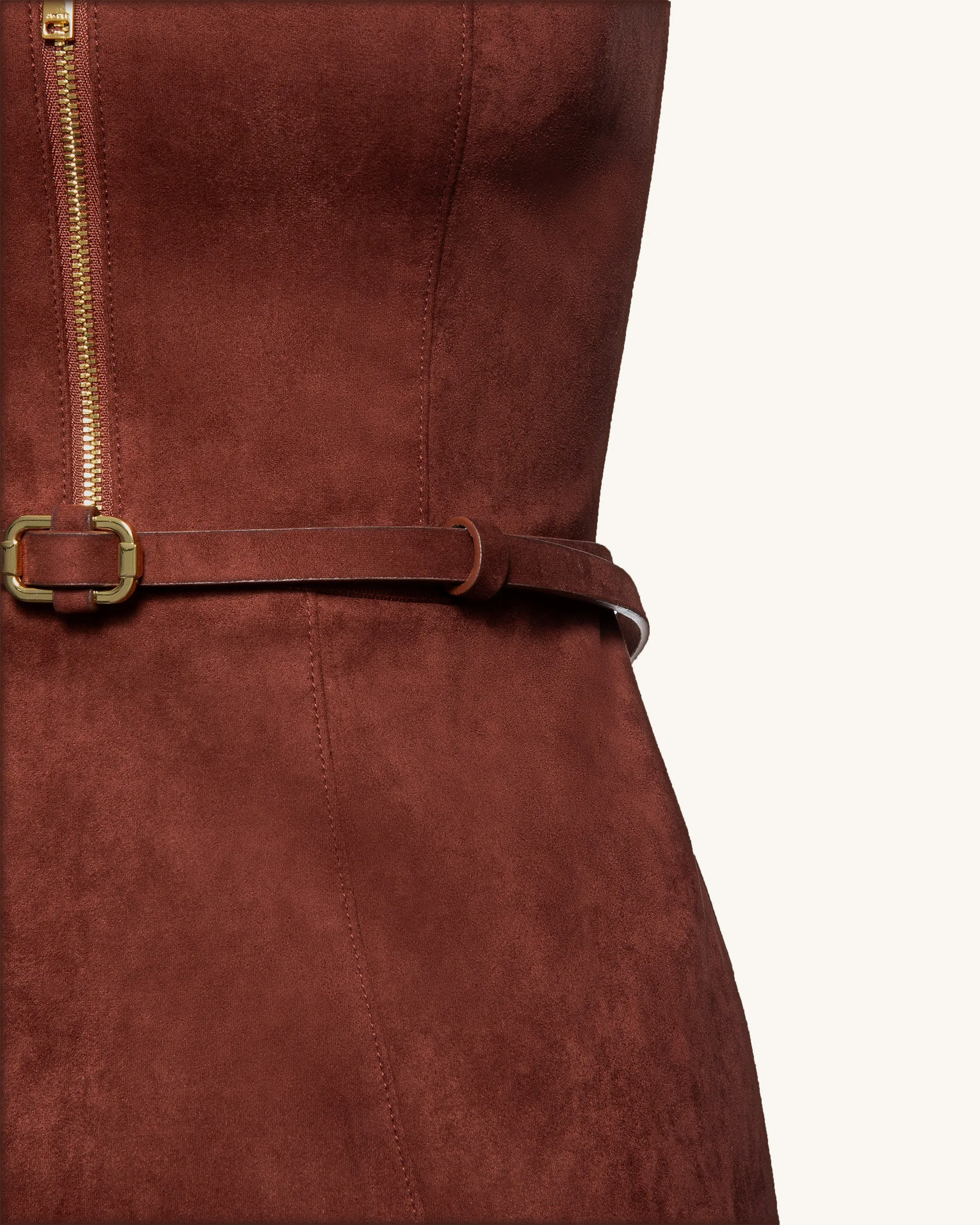 Faux Suede Halter Neck Zip-Front Mini Dress - Burgundy sold by JW PEI product image thumbnail 4
