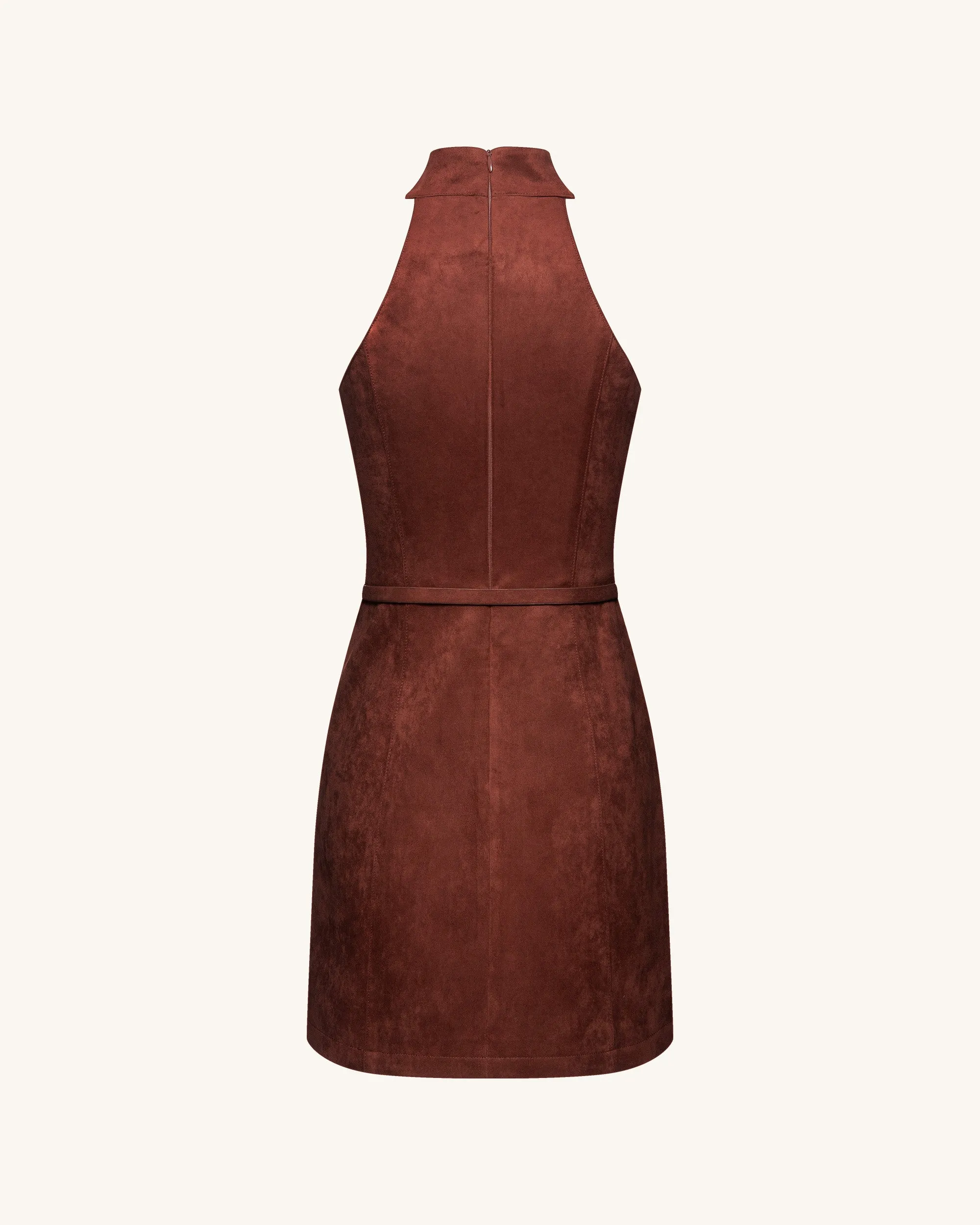 Faux Suede Halter Neck Zip-Front Mini Dress - Burgundy sold by JW PEI product image thumbnail 3