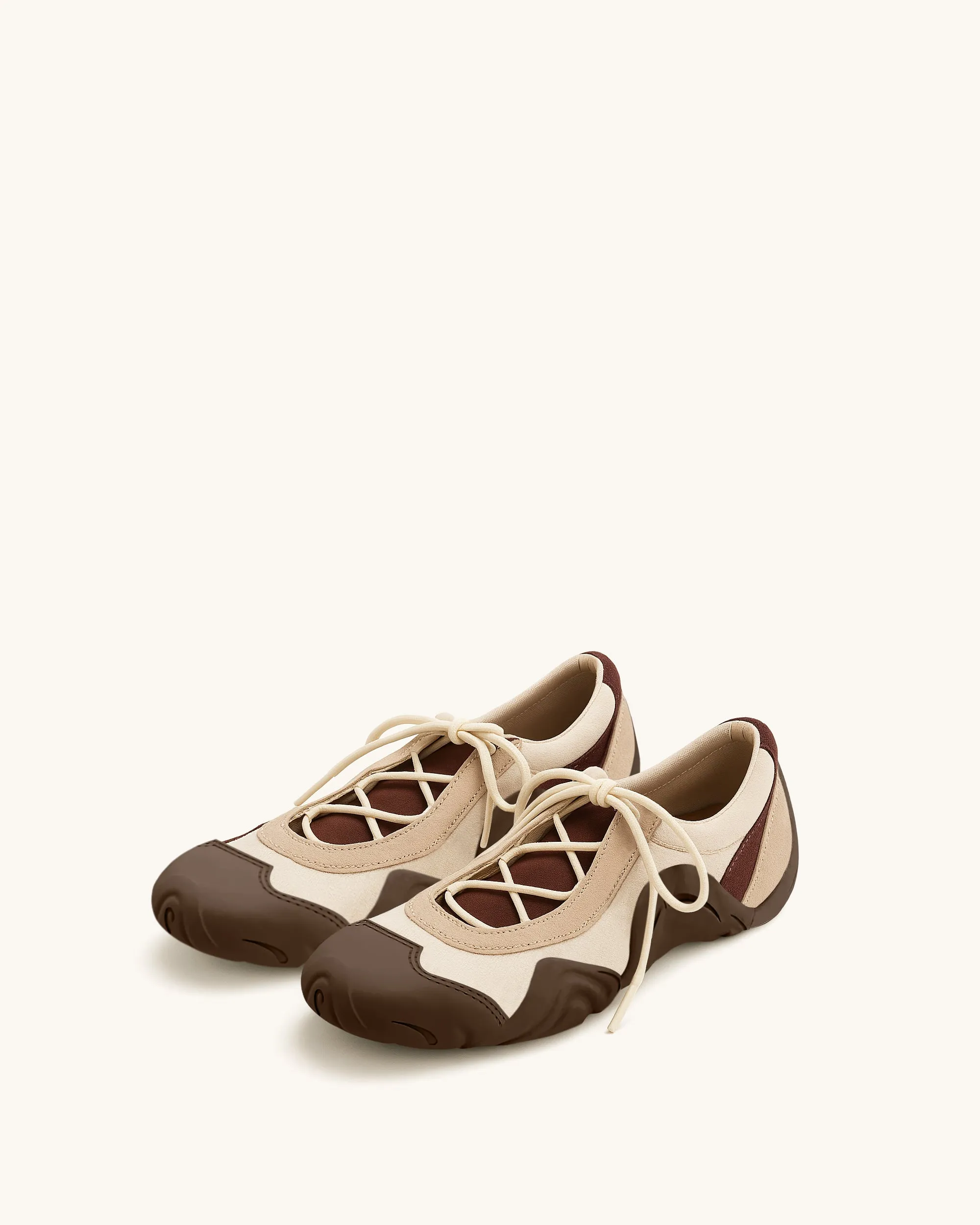 Caitlin Lace-up Ballerina Sneakers - Light Brown sold by JW PEI