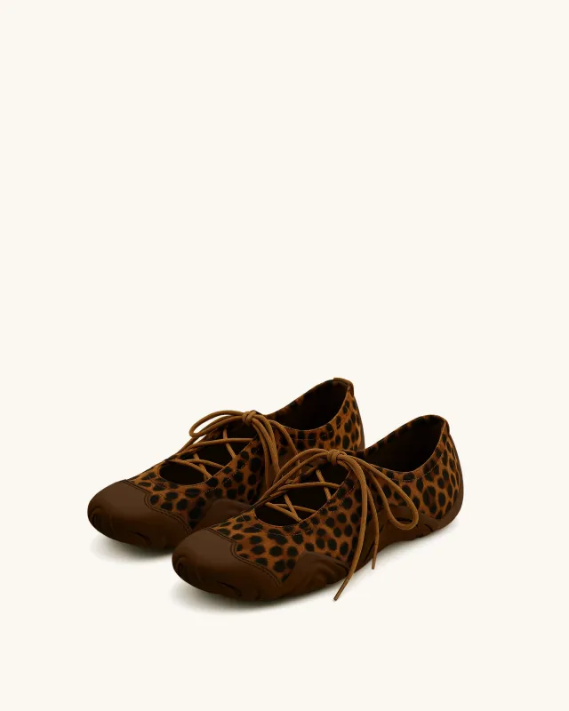 Caitlin Lace-up Leopard Ballerina Sneakers - Brown sold by JW PEI