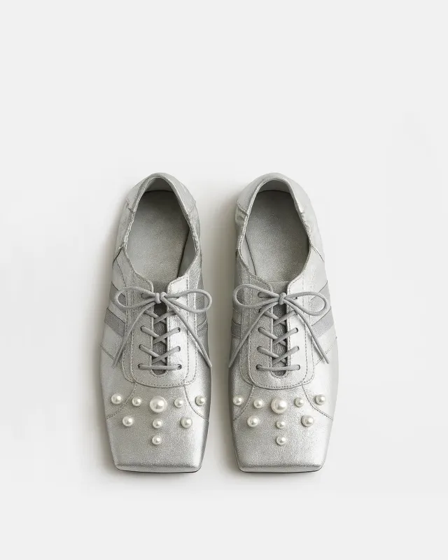 Serenity Pearl Embellished Flats - Silver sold by JW PEI