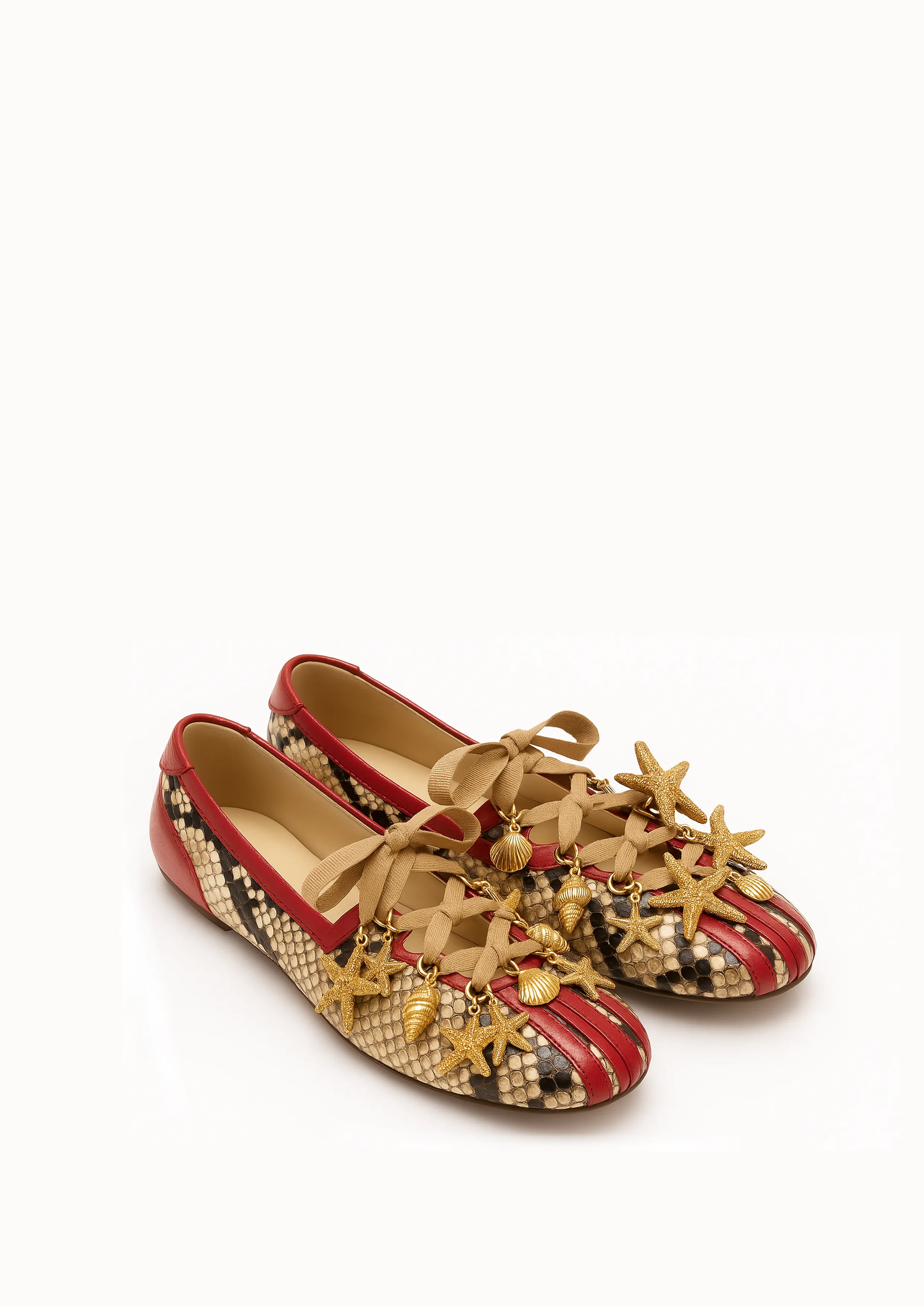 Layla Snakeskin Ballet Flats with Charms - Red sold by JW PEI