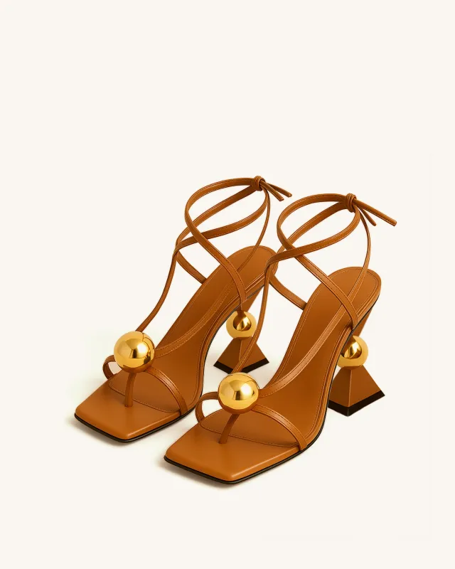 Piper Ankle Strap Geometric Heel Sandals - Brown sold by JW PEI