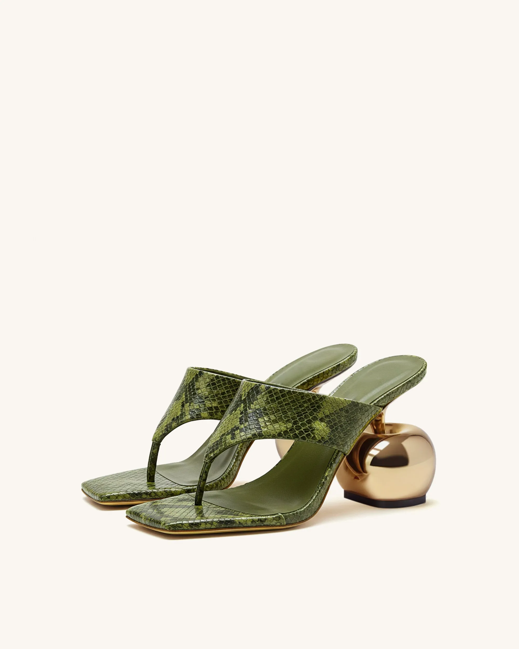 Maya Snakeskin Thong Heel Mules - Green sold by JW PEI