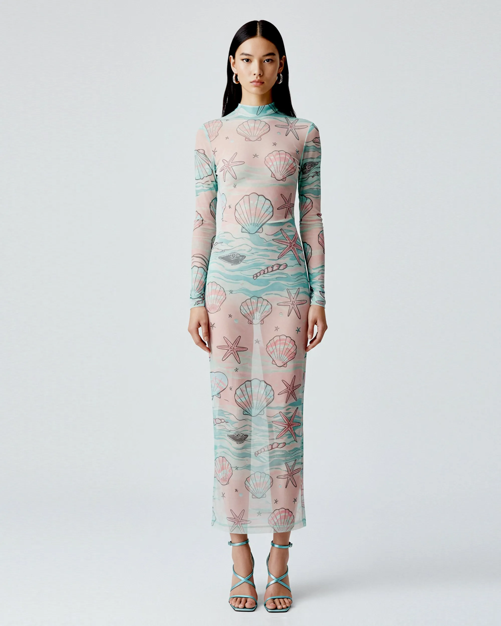 Sheer Seashell Print Dress - Pink/Green sold by JW PEI