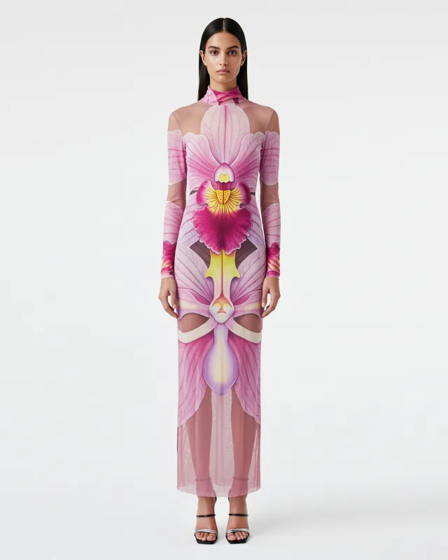 Floral Illusion Mesh Dress - Pink/Purple sold by JW PEI