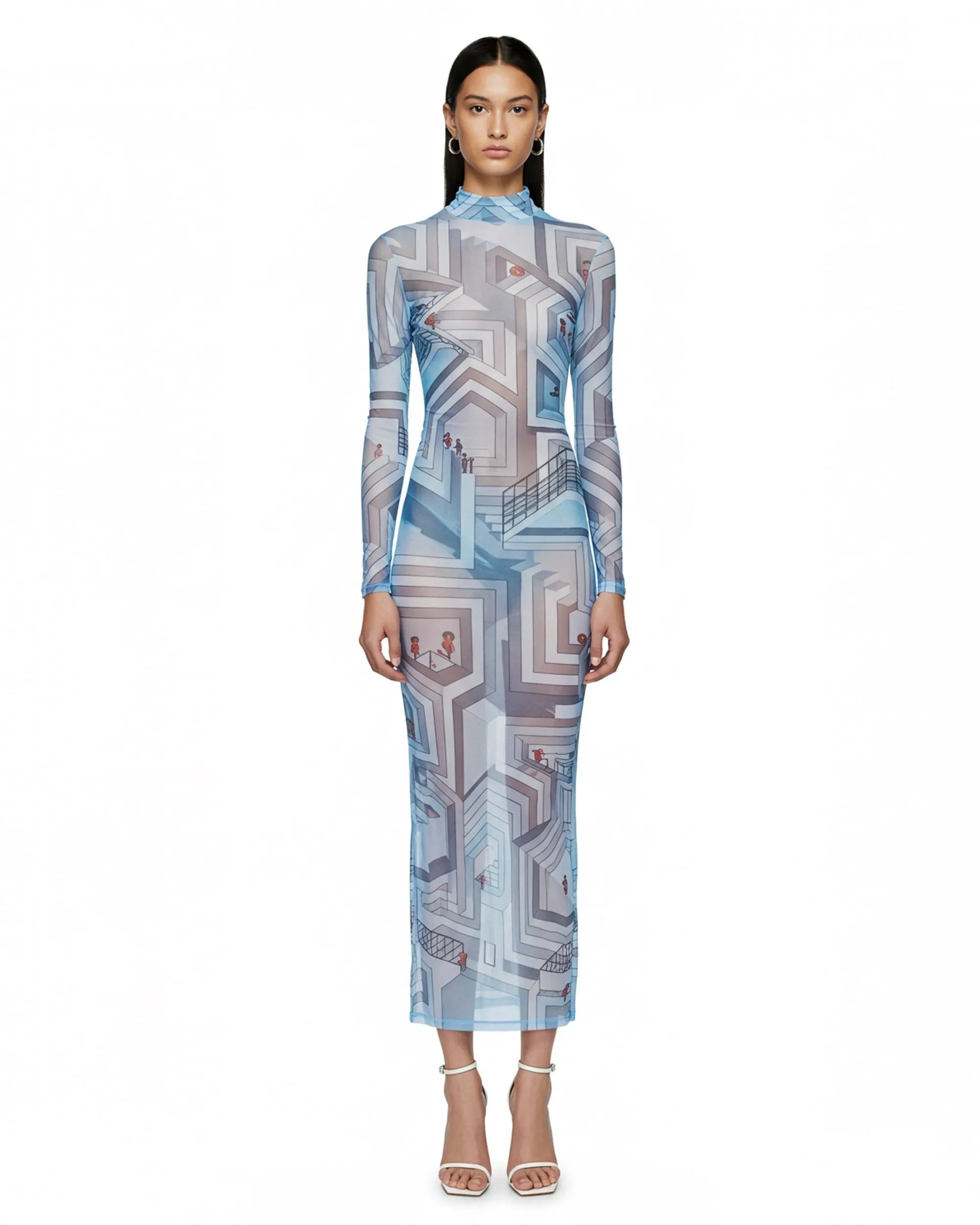 Sheer Patterns Printed Dress - Multicolor Blue sold by JW PEI