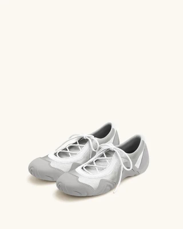 Caitlin Lace-up Ballerina Sneakers - Silver Grey sold by JW PEI