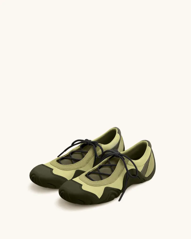 Caitlin Lace-up Ballerina Sneakers - Olive Green sold by JW PEI