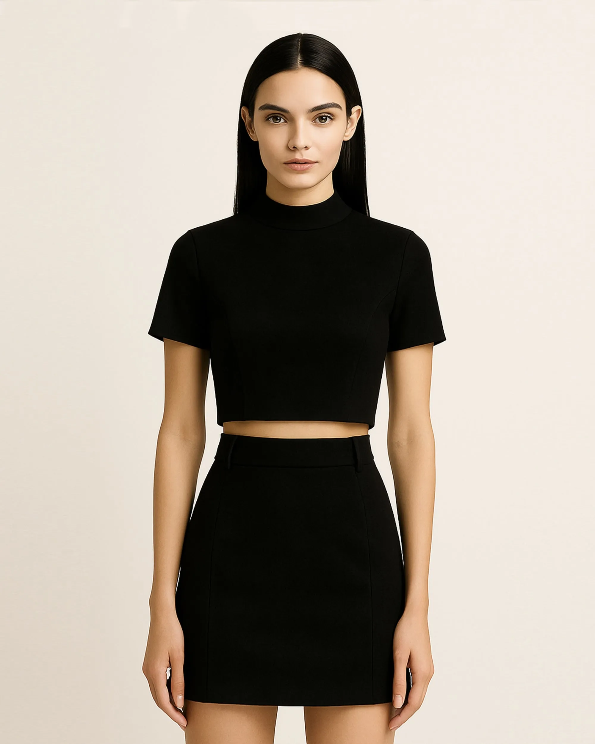 Grace Faux Suede Crop Top and Mini Skirt Set - Black sold by JW PEI