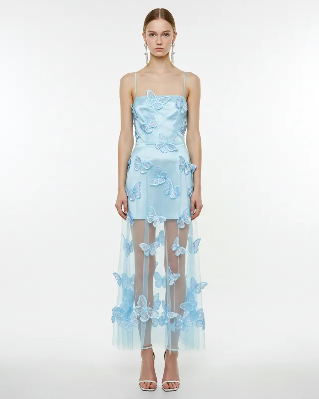 Butterfly Embroidered Strap Dress - Blue sold by JW PEI