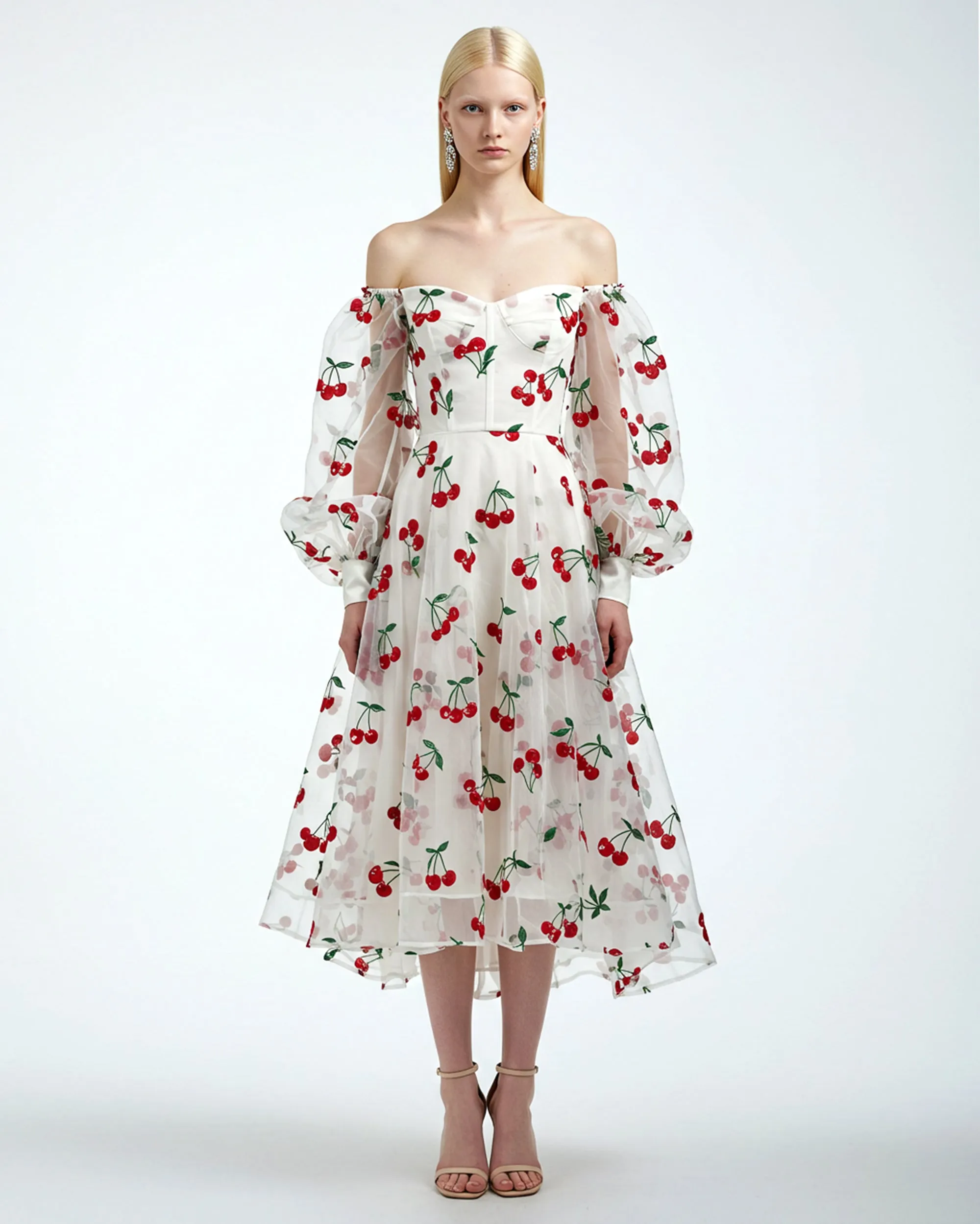Cherry Embroidered Off-Shoulder Dress - White sold by JW PEI