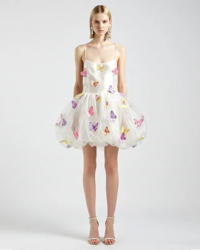 Embroidered Butterfly Appliqué Bubble Dress - White sold by JW PEI
