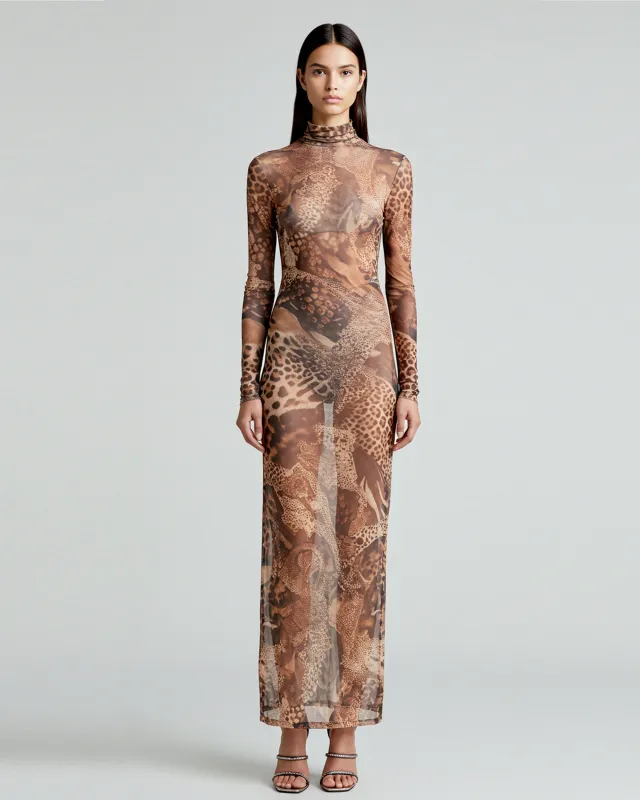 Leopard Print Mesh Maxi Dress - Multicolor sold by JW PEI