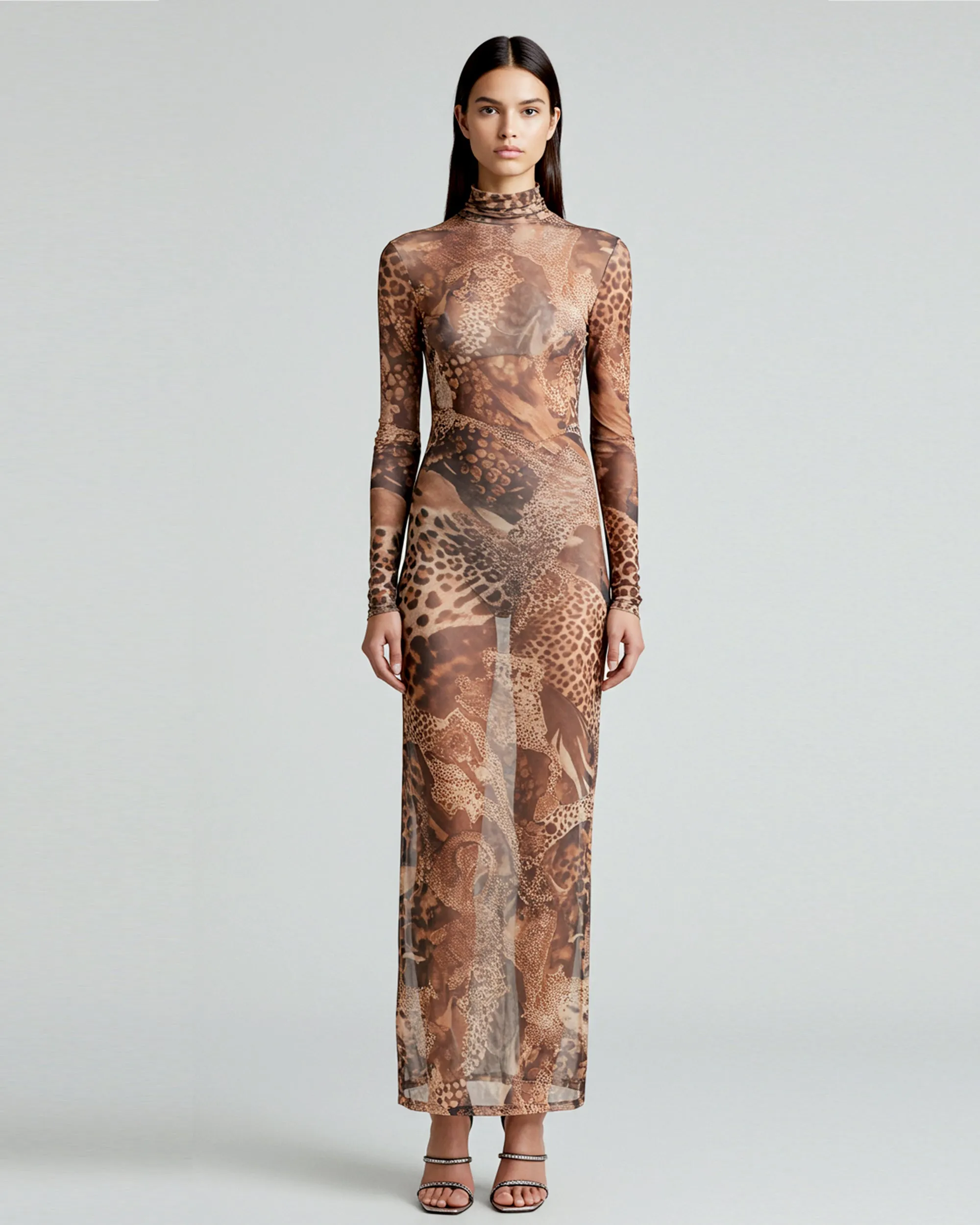 Leopard Print Mesh Maxi Dress - Multicolor sold by JW PEI