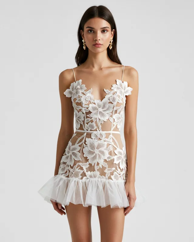 Floral Sling Mini Dress - White sold by JW PEI